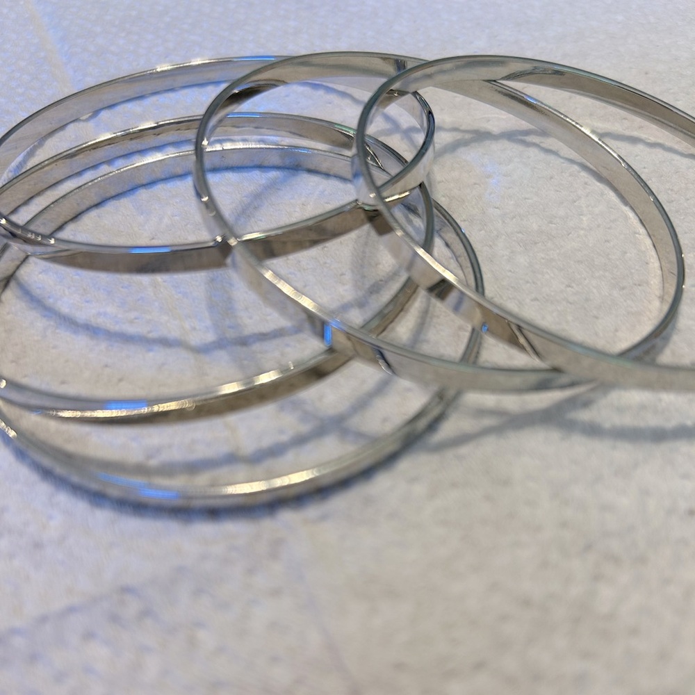 Silver Tone Bangle Layer Bracelets *5 count*